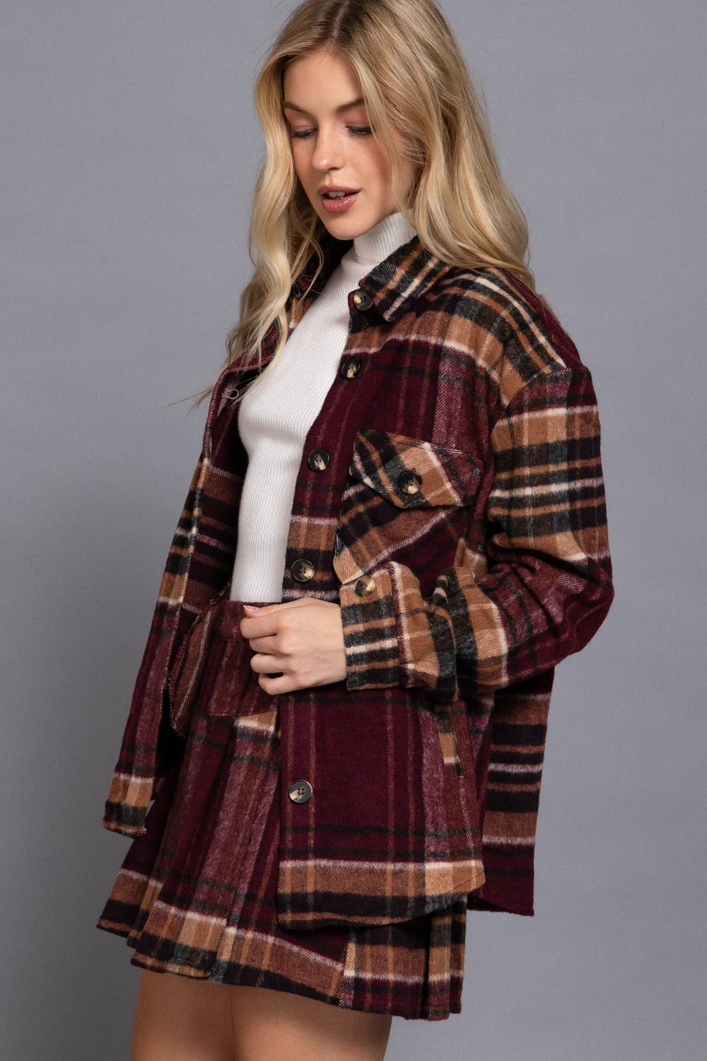 Burgundy shacket with pockets