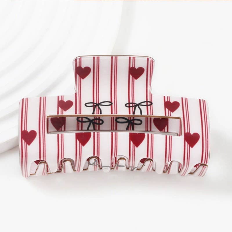 JUMBO  BOW HEART RECTANGLE HAIR CLAW CLIPS | 40H935