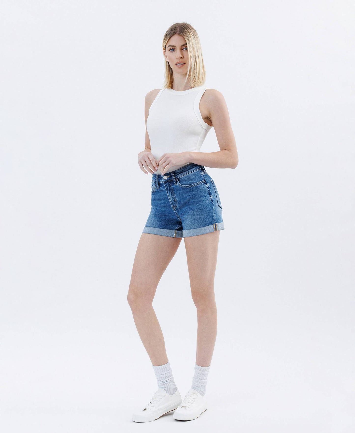 HIGH RISE DOUBLE CUFFED DENIM SHORTS LV1833