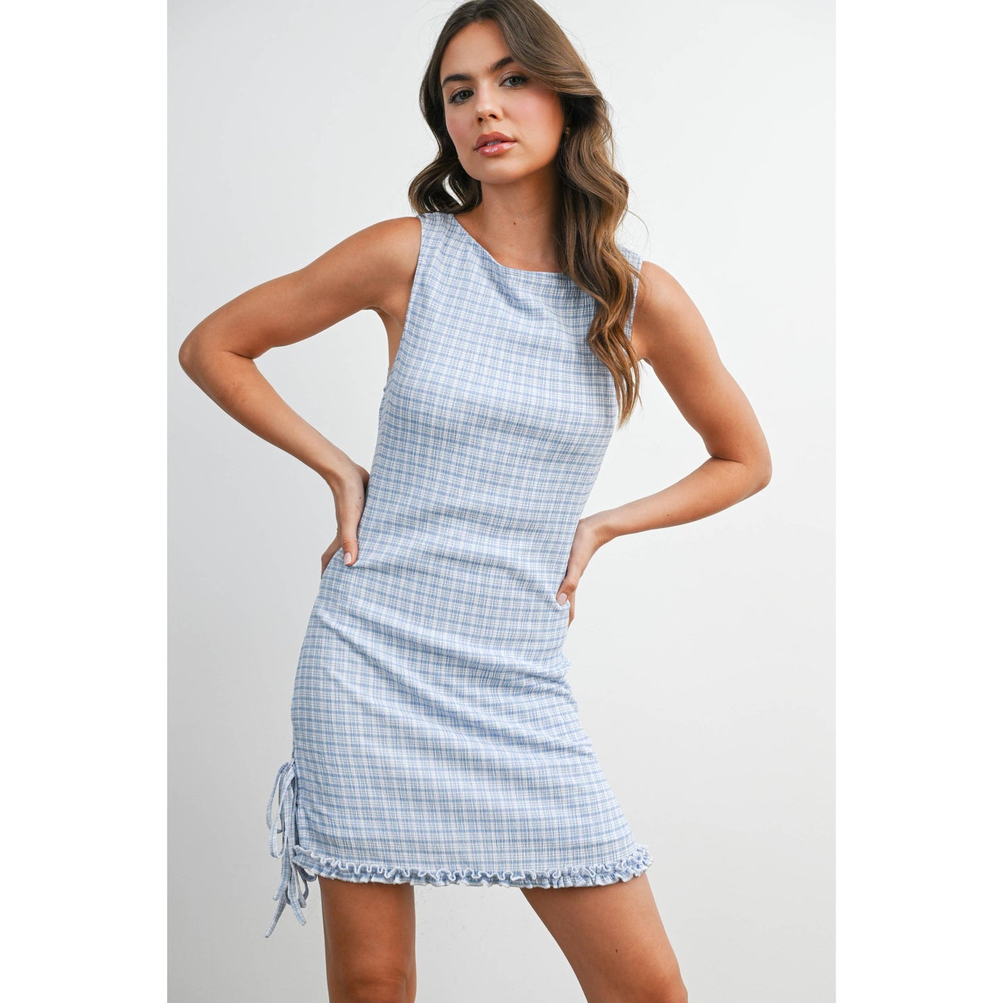 Red check mini dress