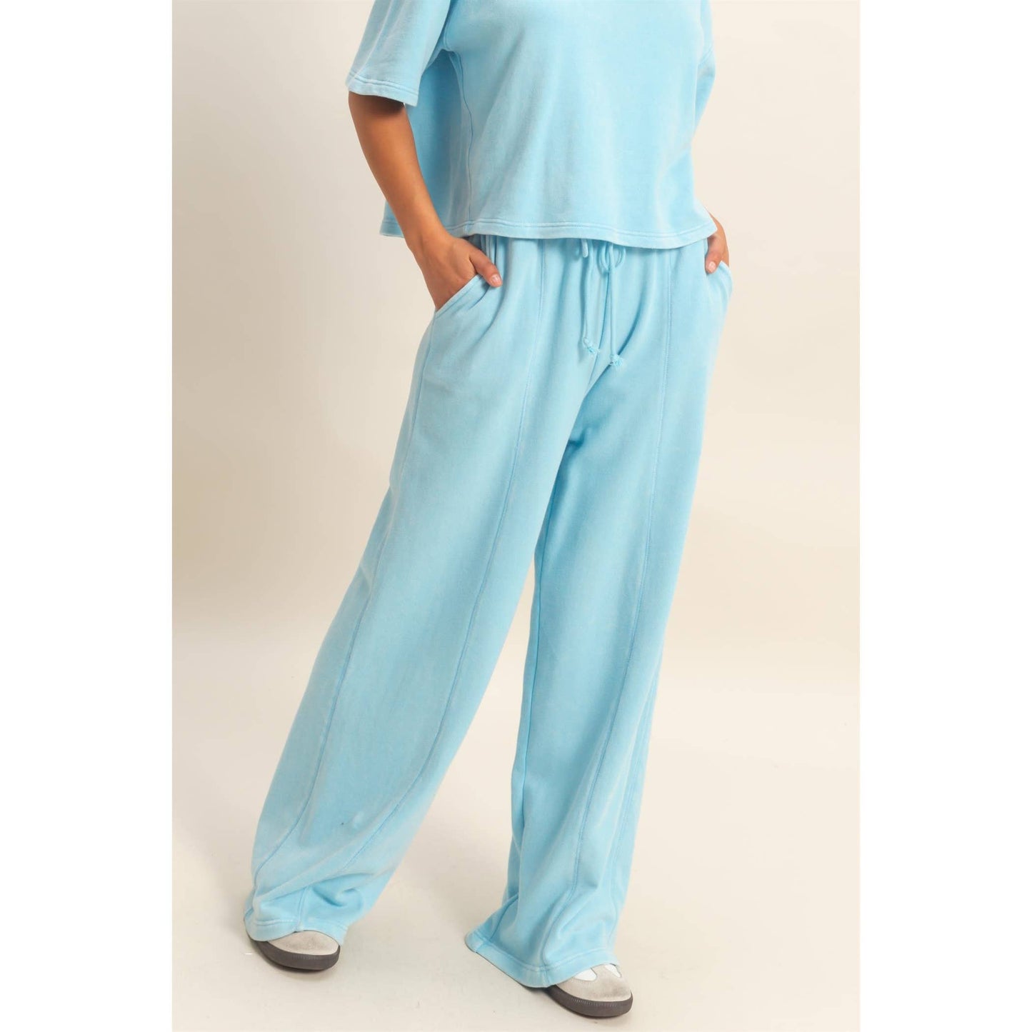 Acid Wash French Terry Wide-Leg Pants