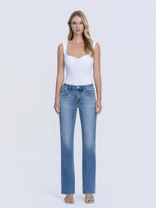 SOPHIA MID RISE FULL LENGTH MEDIUM WASH STRAIGHT JEANS T7310