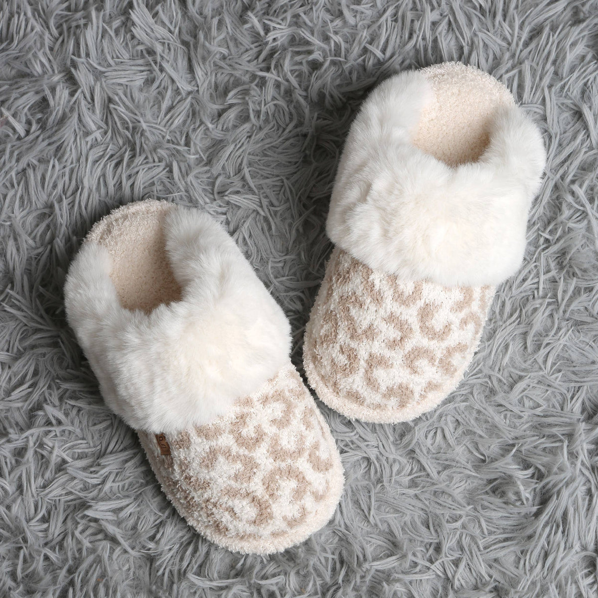 Leopard Faux Fur Cuff Mule Winter Slippers