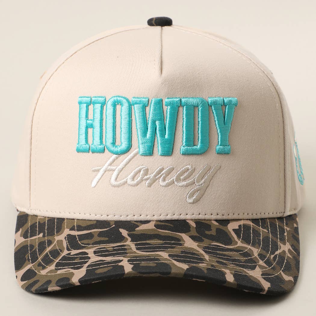 HOWDY HONEY 3D Embroidered Animal Print Brim Trucker Hat