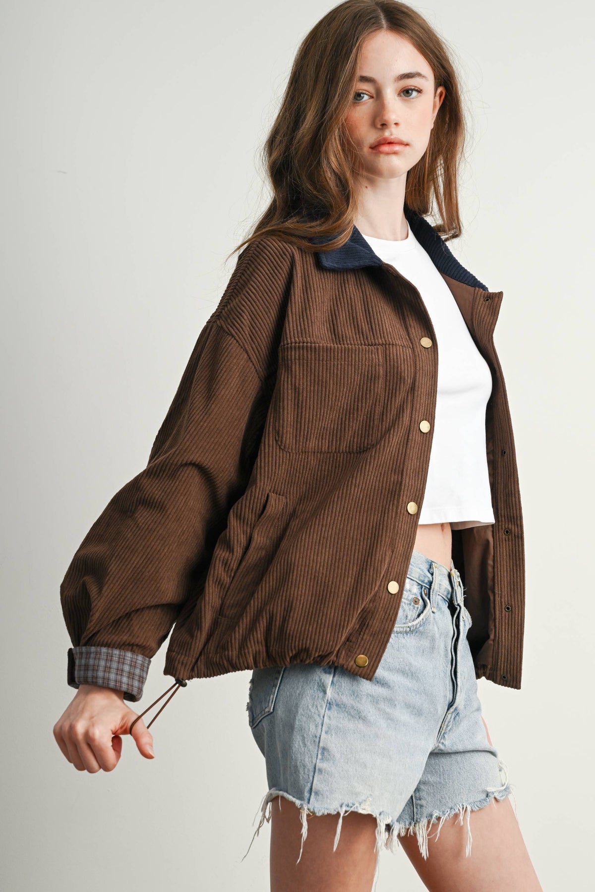 The Hazel Plaid Lined Corduroy Jacket-BMJ8614