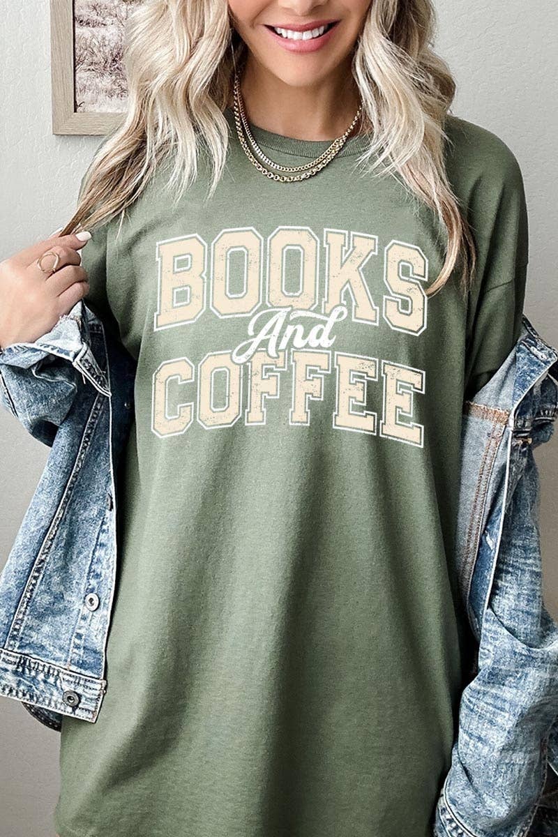 Books and Coffee Graphic Heavy Cotton Tee