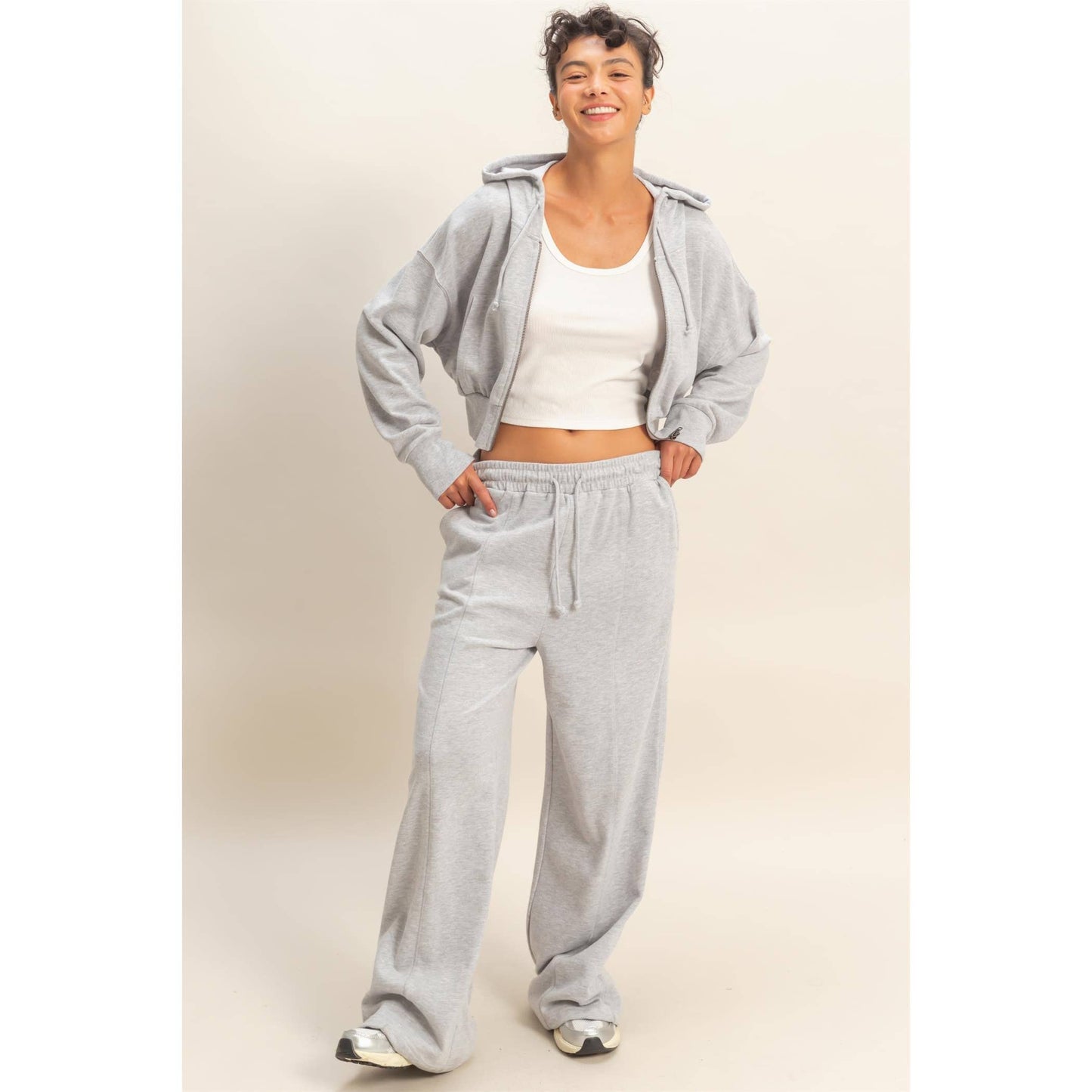 Acid Wash French Terry Wide-Leg Pants