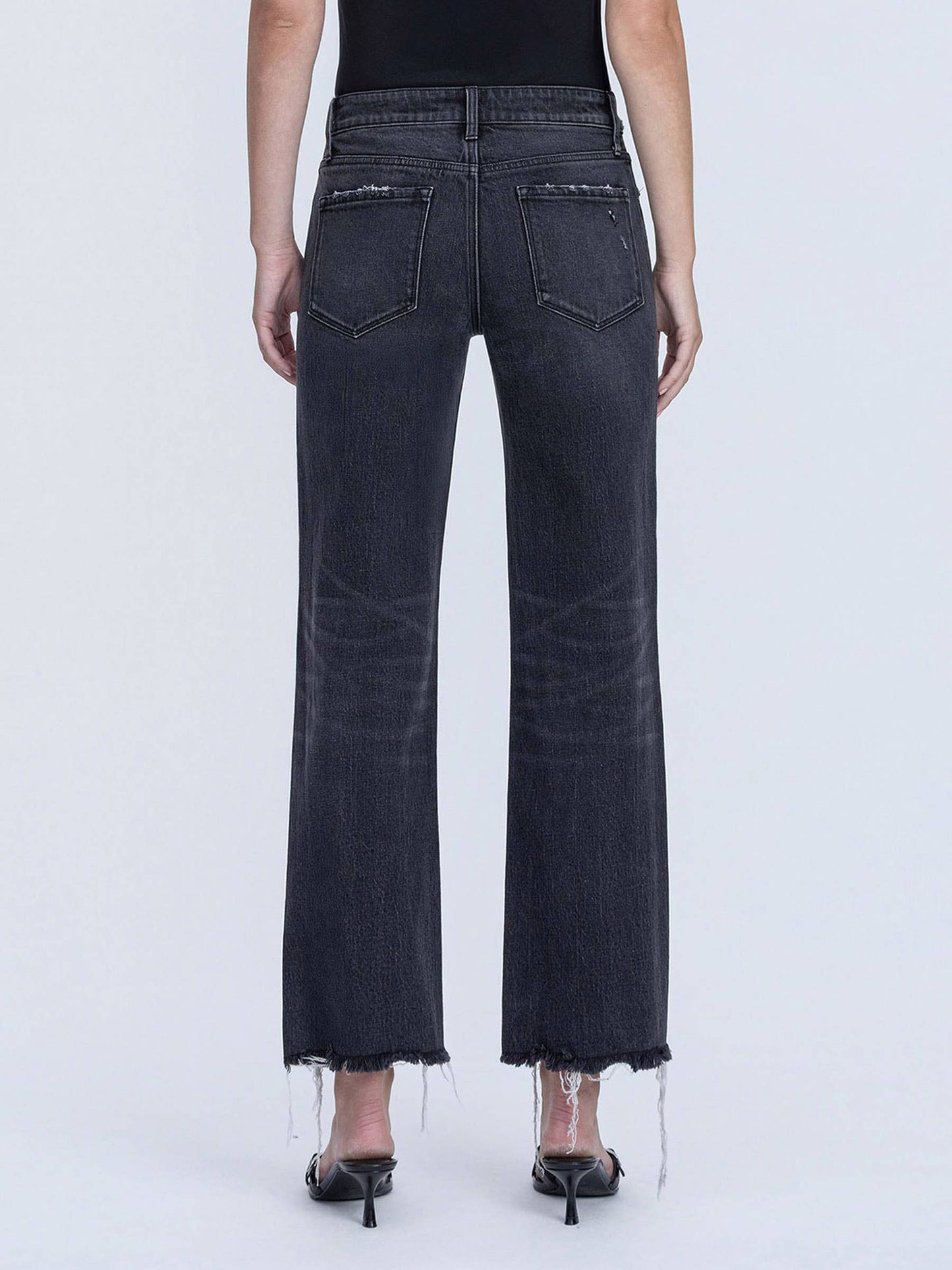 BAILEY MID RISE RAW DISTRESSED HEM BLACK SLIM WIDE JEANS T7302BK