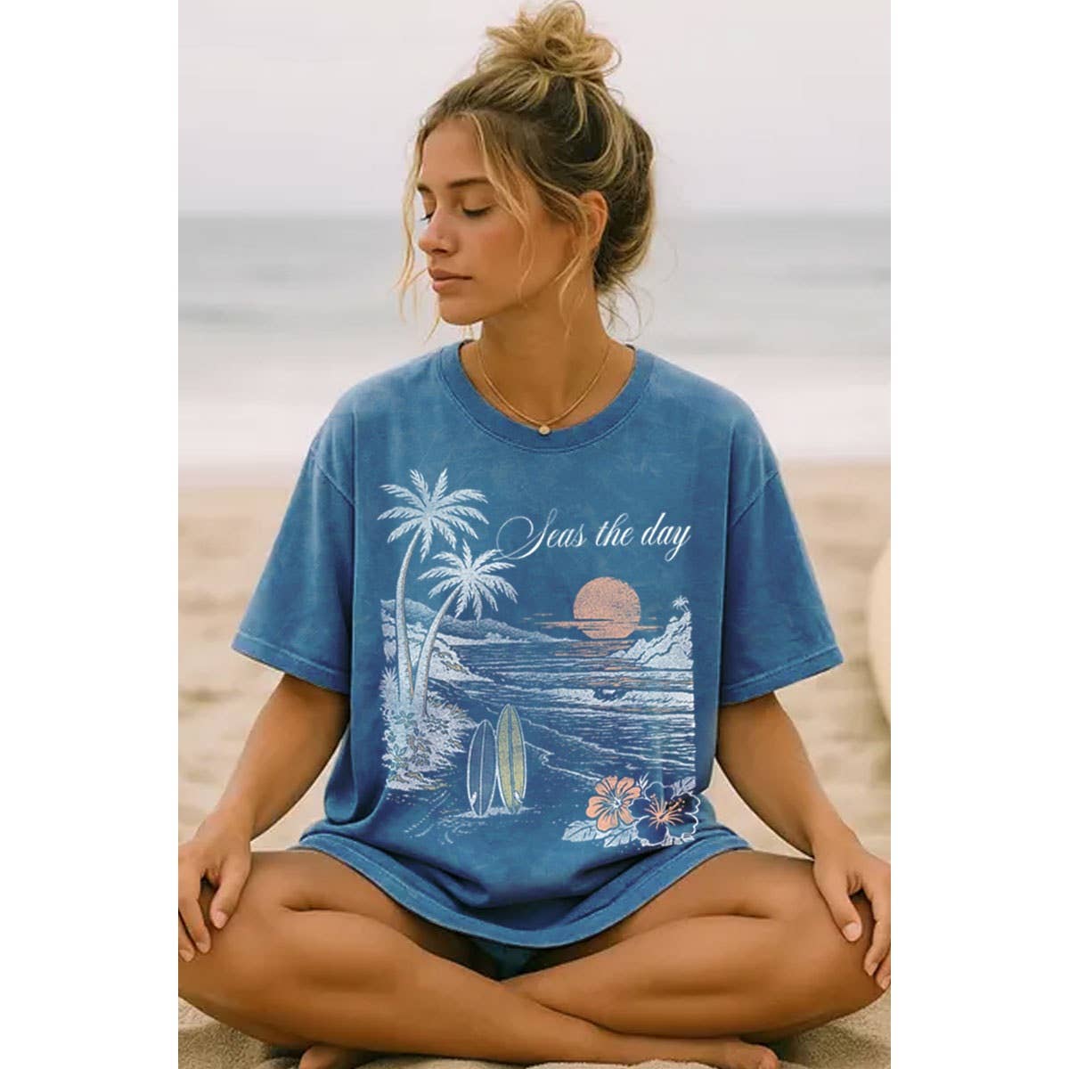 SEAS THE DAY OVERSIZED MINERAL GRAPHIC TEE
