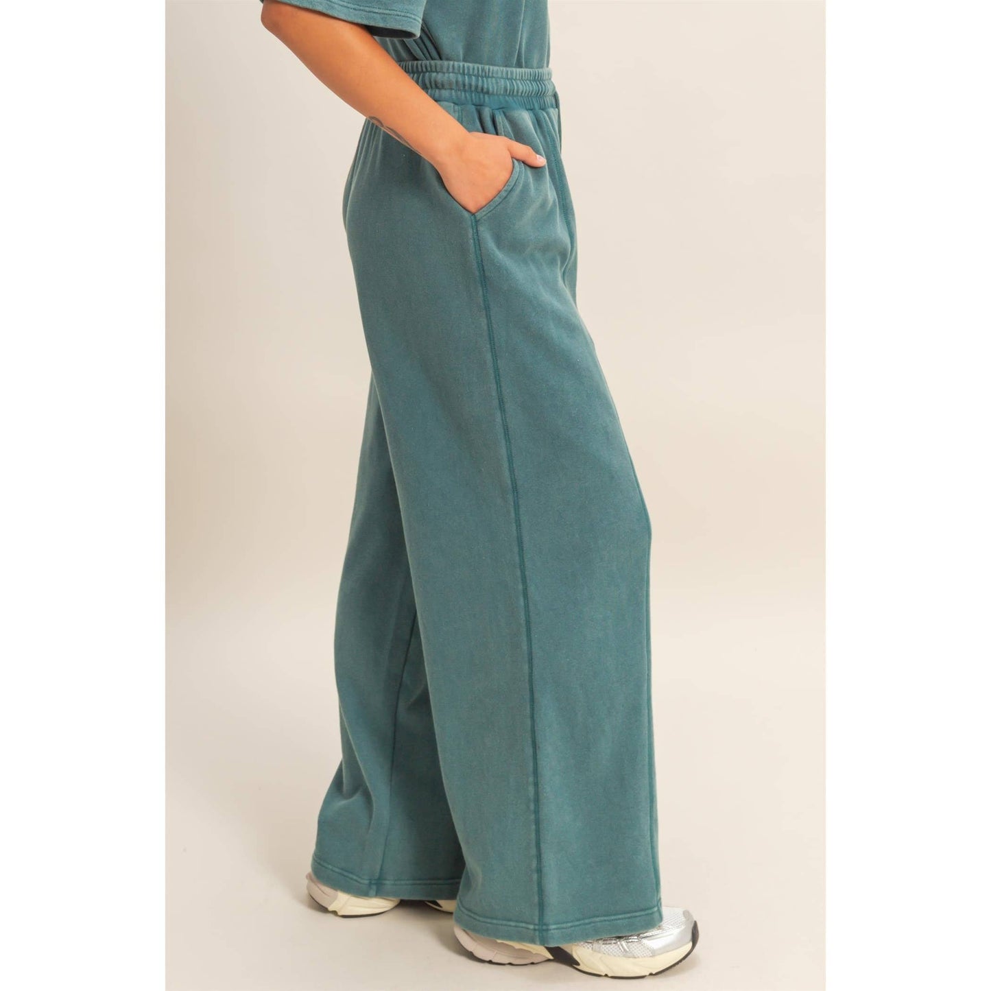 Acid Wash French Terry Wide-Leg Pants