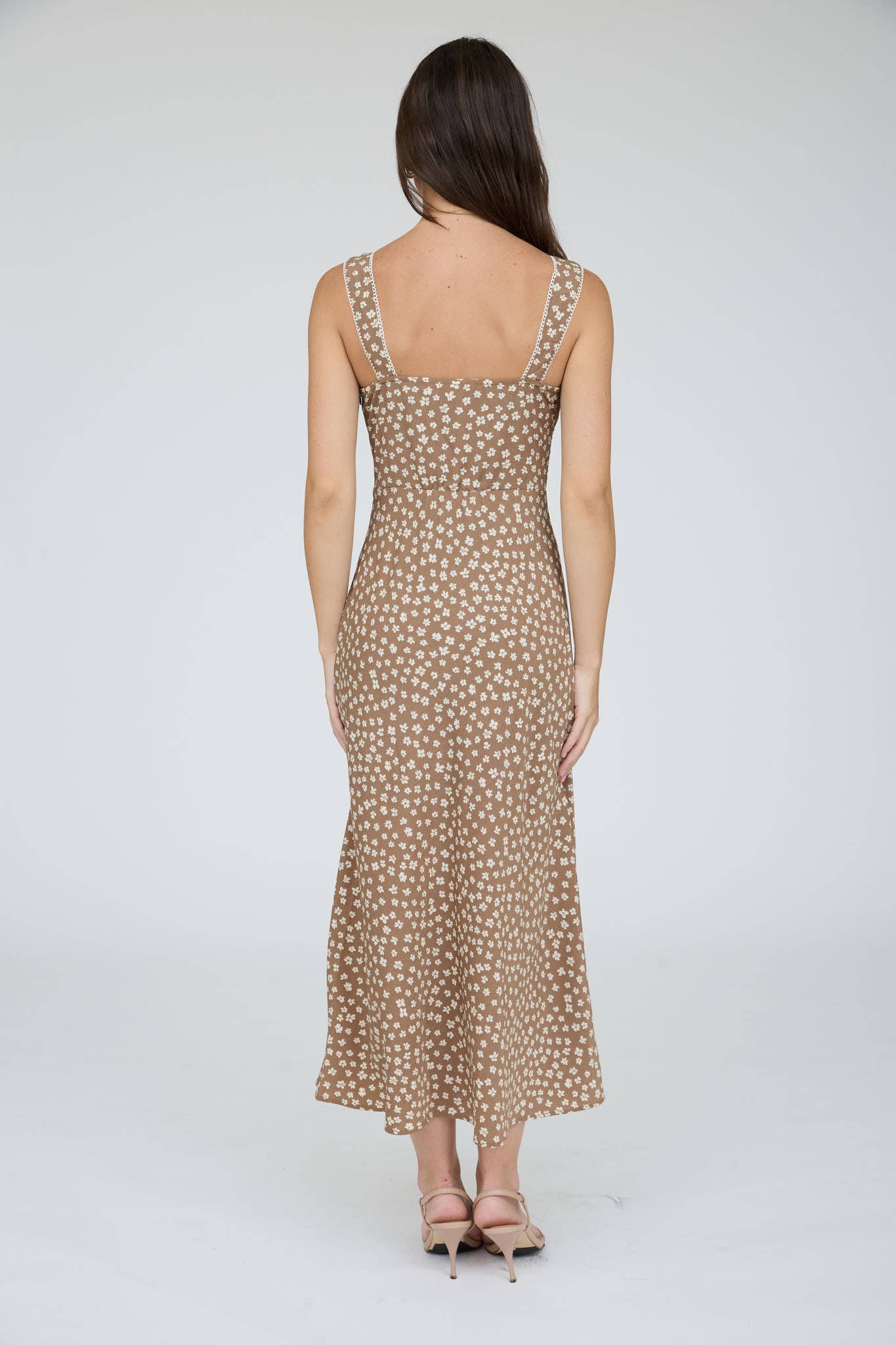 LACE TRIM FLORAL MIDI DRESS