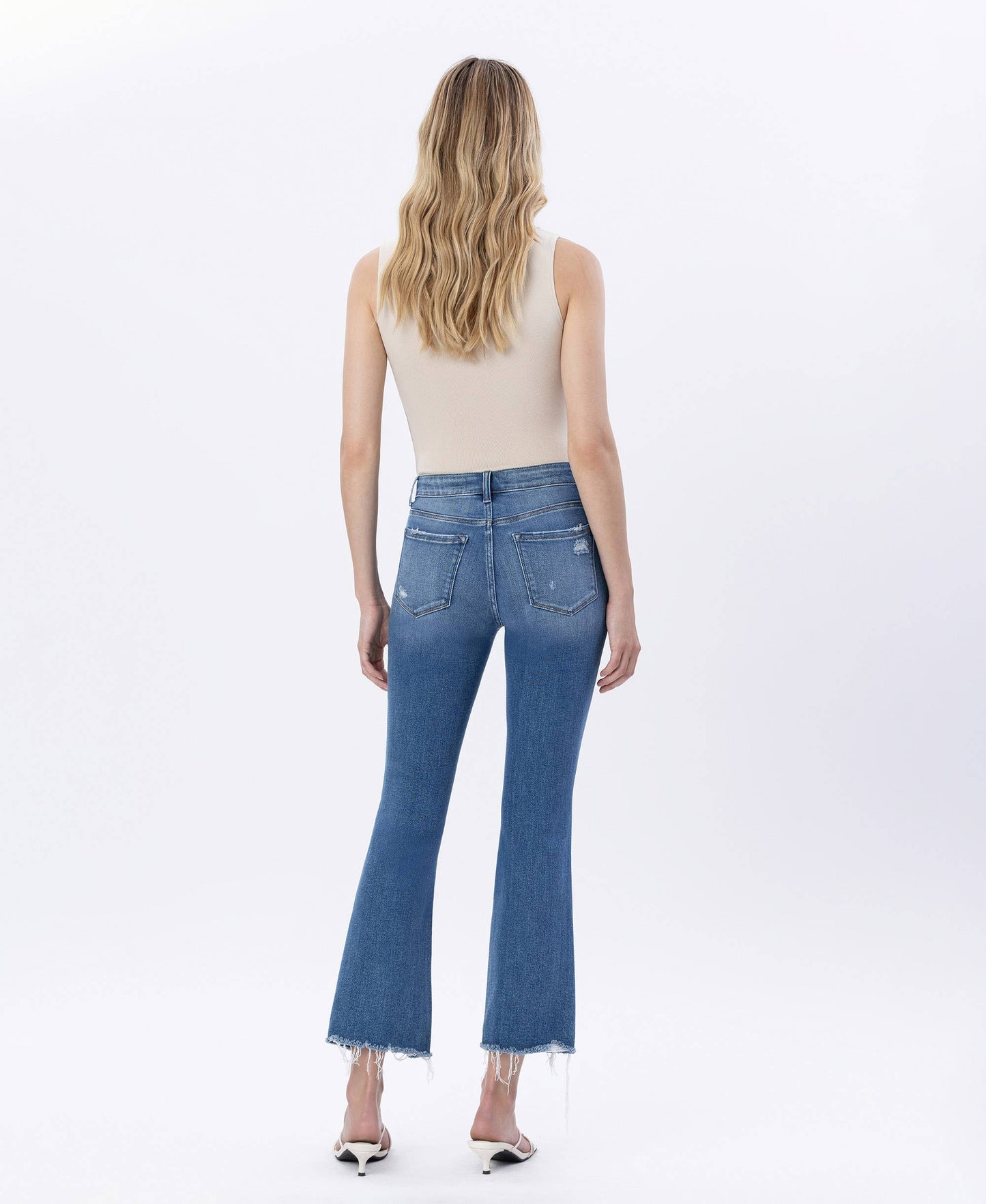 MARIAH HIGH RISE MEDIUM WASH DISTRESSED KICK FLARE JEANS