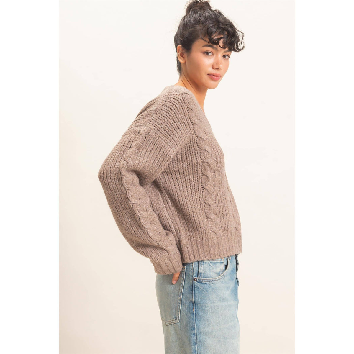 Cable Knit V-Neck Sweater
