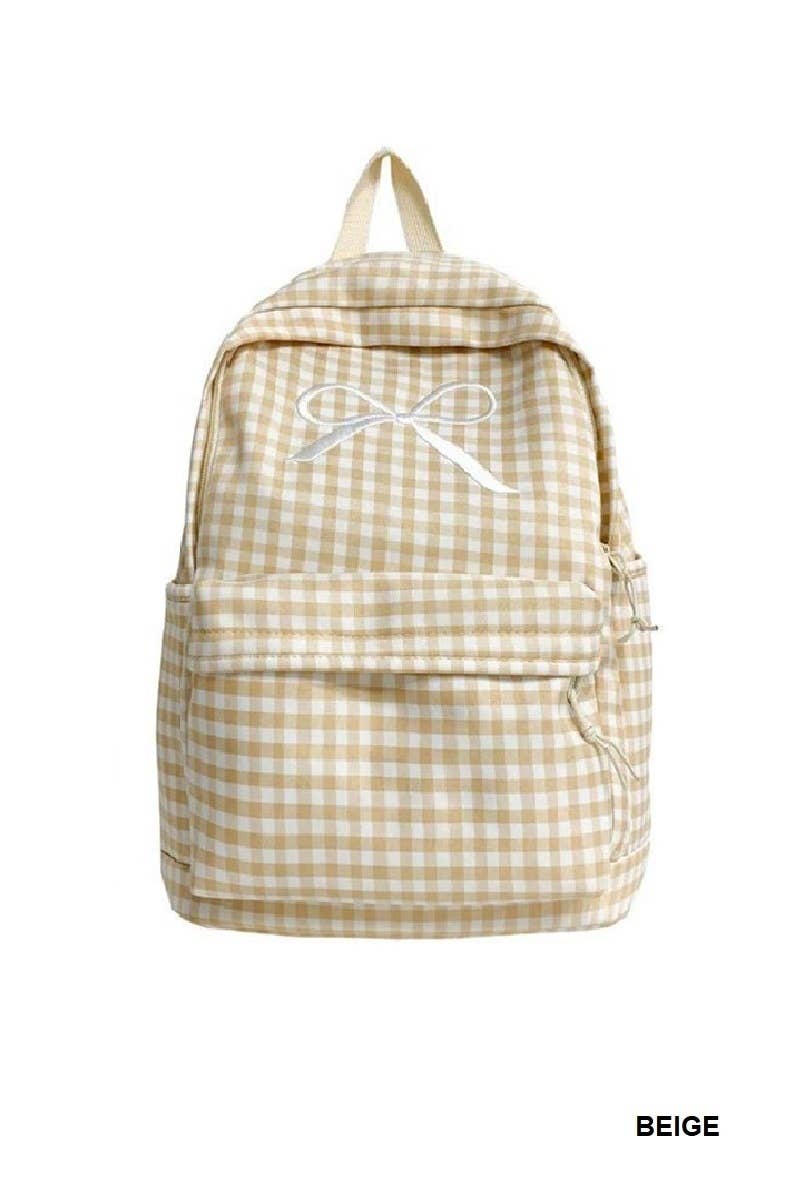 Coquette Bow Embroidered Checkered Backpack