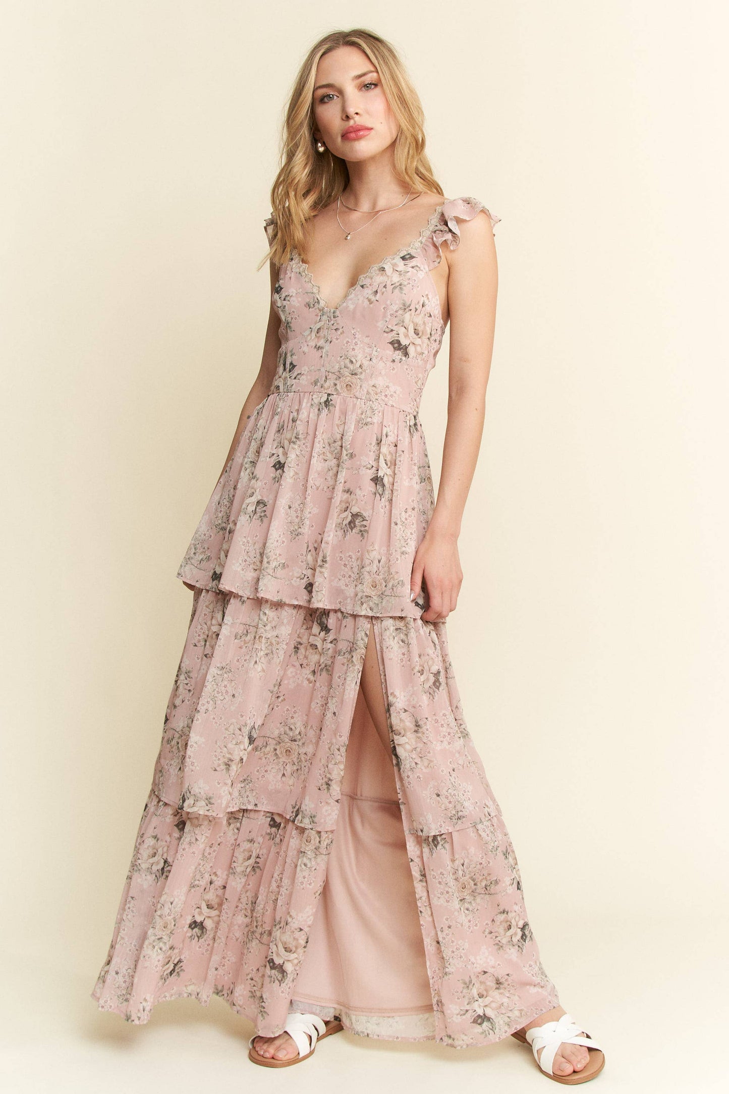 FLORAL MAUVE TIERED DRESS