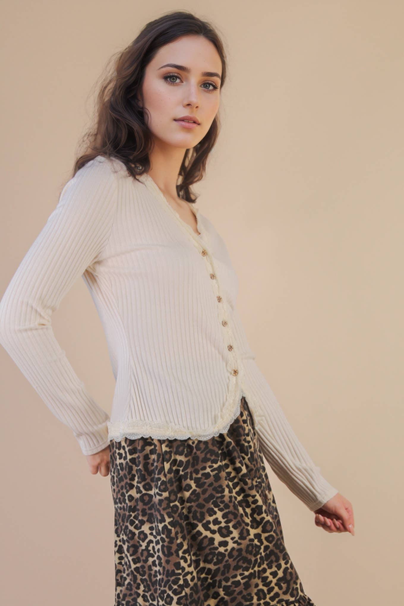 Lace button long sleeve
