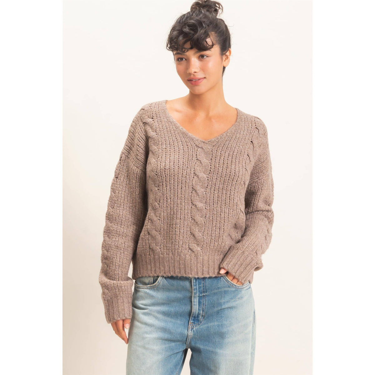 Cable Knit V-Neck Sweater