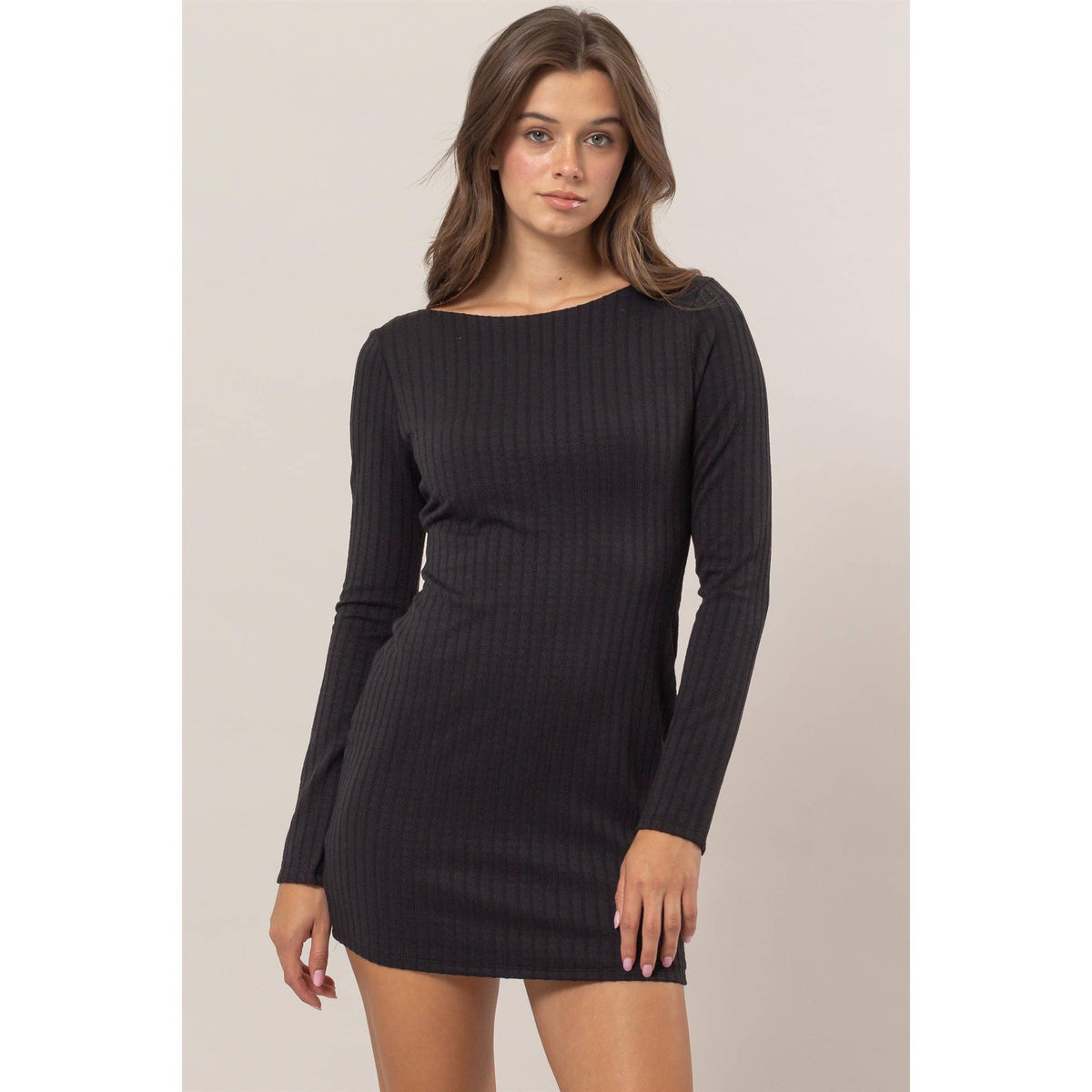 Ribbed Knit Backless Mini Dress