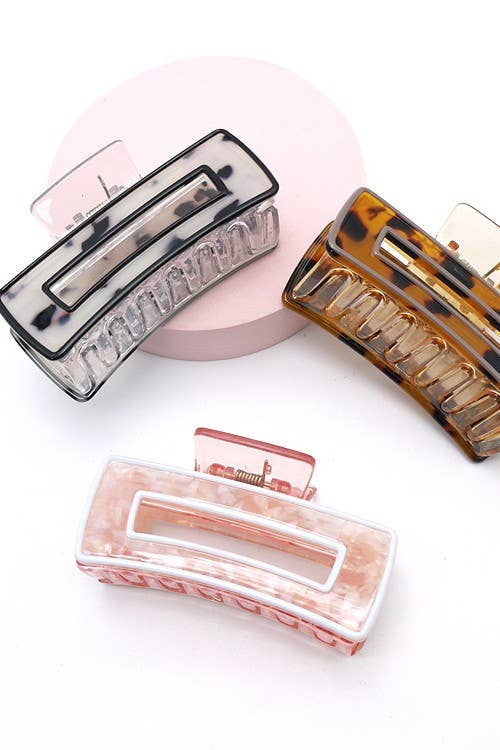 Hollow Rectangular Tortoise Acetate Hair Claw Clip | 40H395