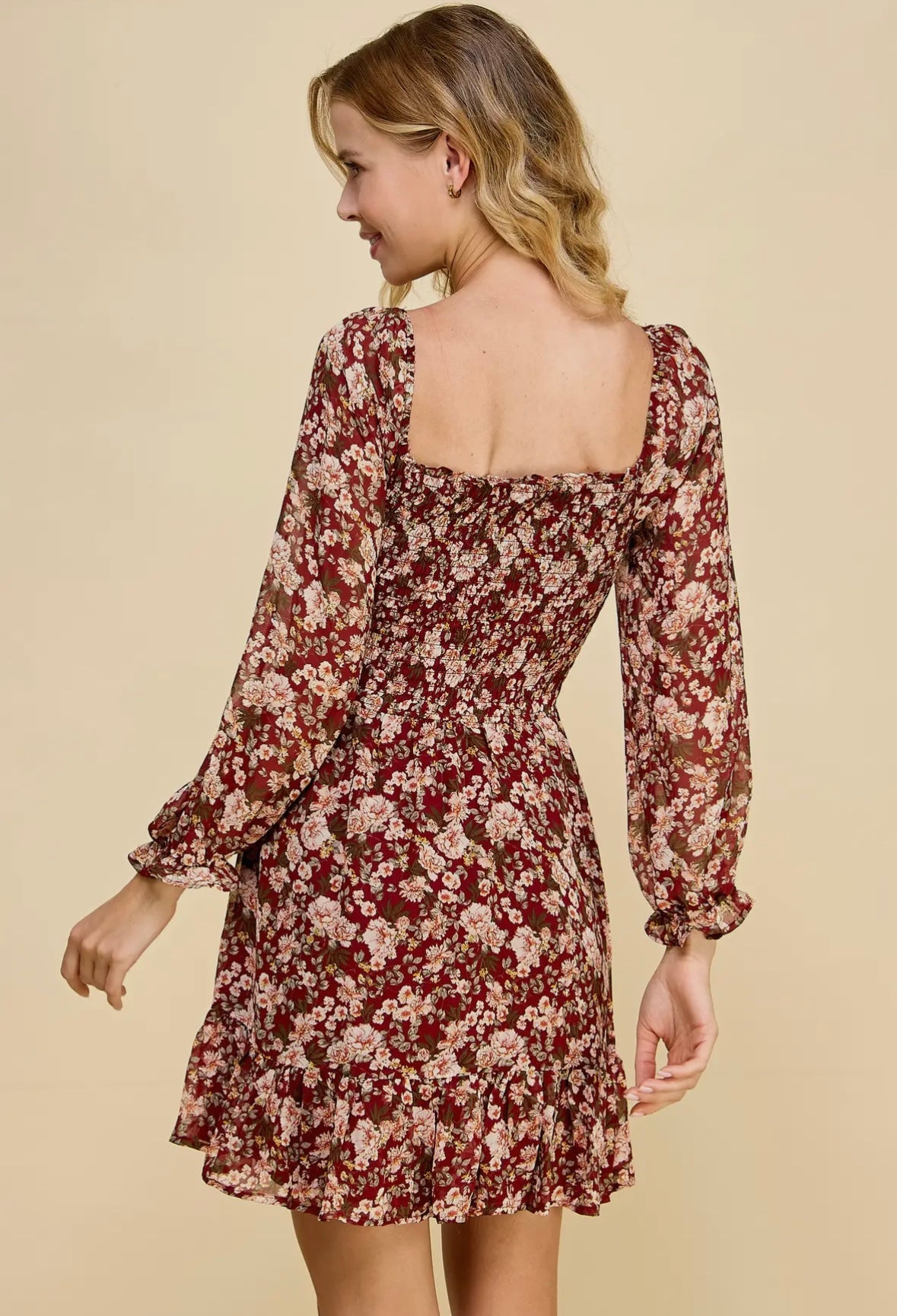 Burgundy Floral Fall Dress