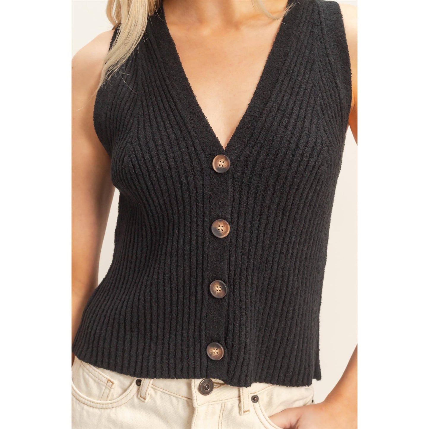 Ribbed Buttoned Tank