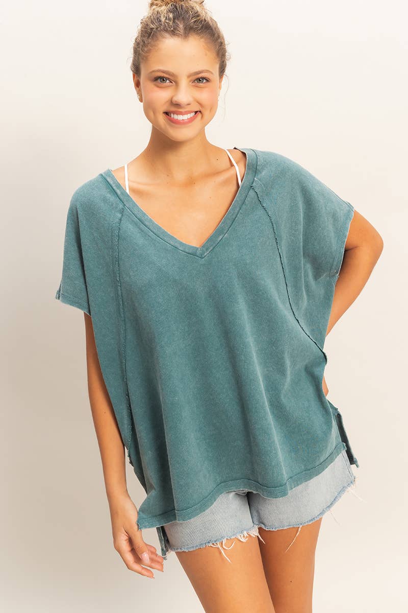 Oversized V-Neck Mineral Washed Top