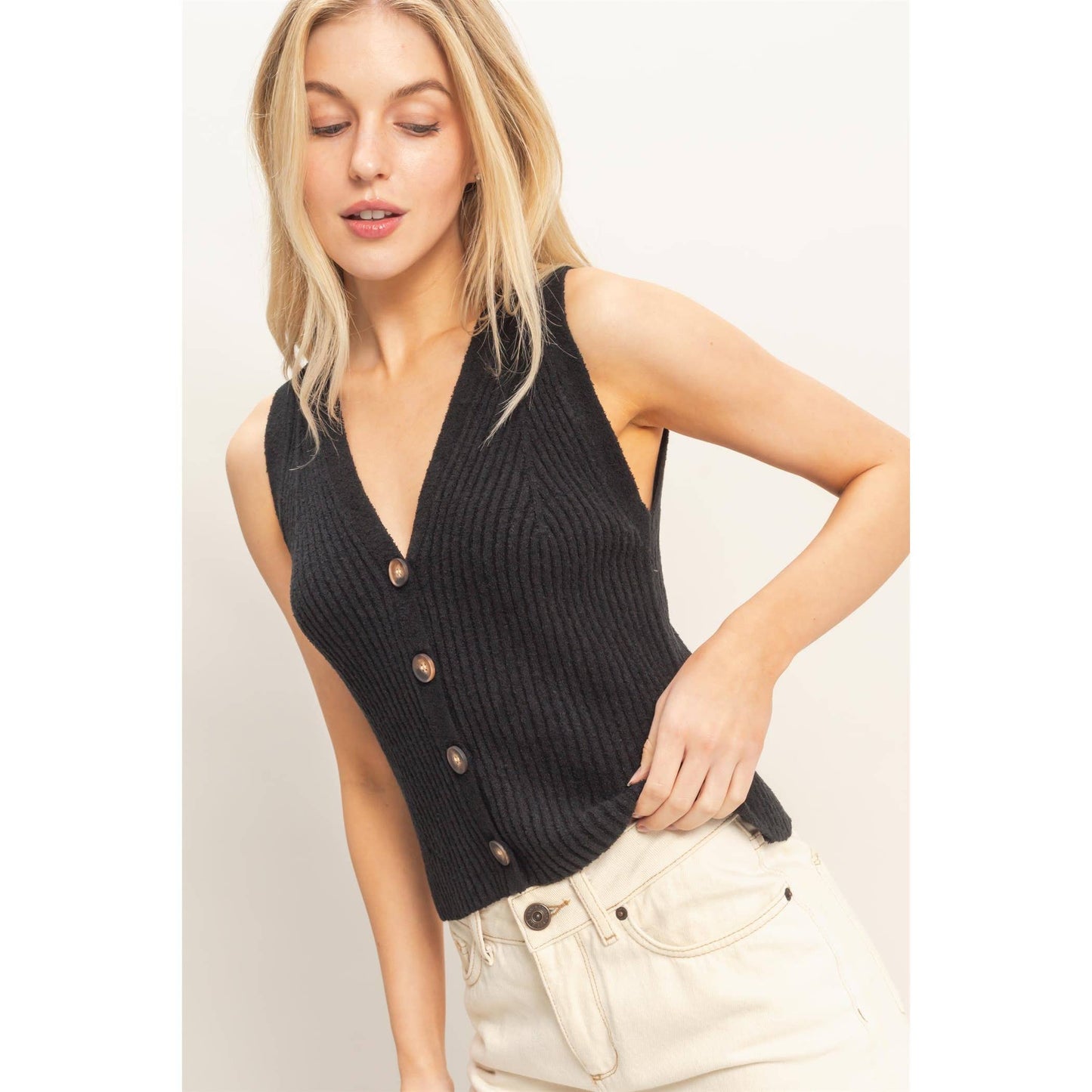 Ribbed Buttoned Tank