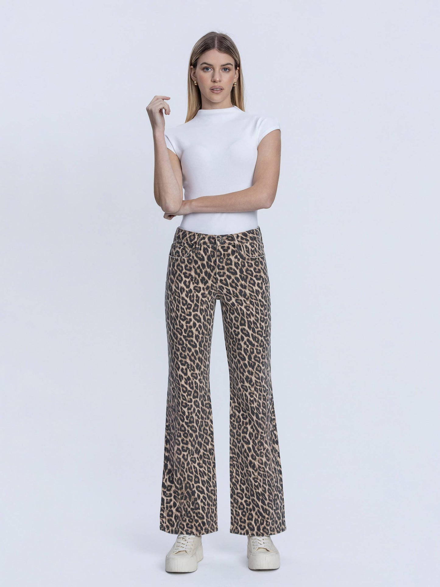 HIGH RISE LEOPARD PRINT VINTAGE FLARE JEANS LV2179LPD