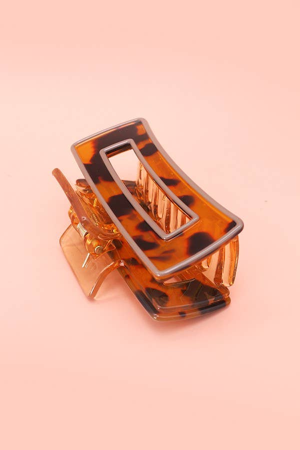 Hollow Rectangular Tortoise Acetate Hair Claw Clip | 40H395