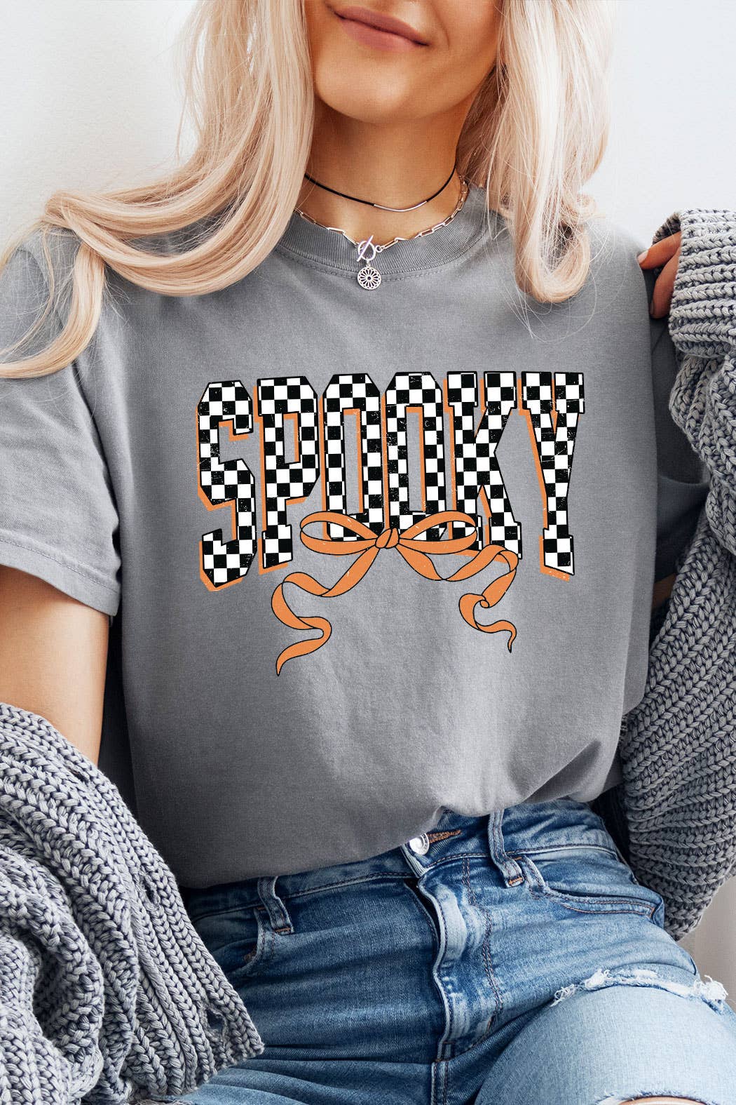 (PRE-ORDER) Spooky Checkered Bow Comfort Colors Tee