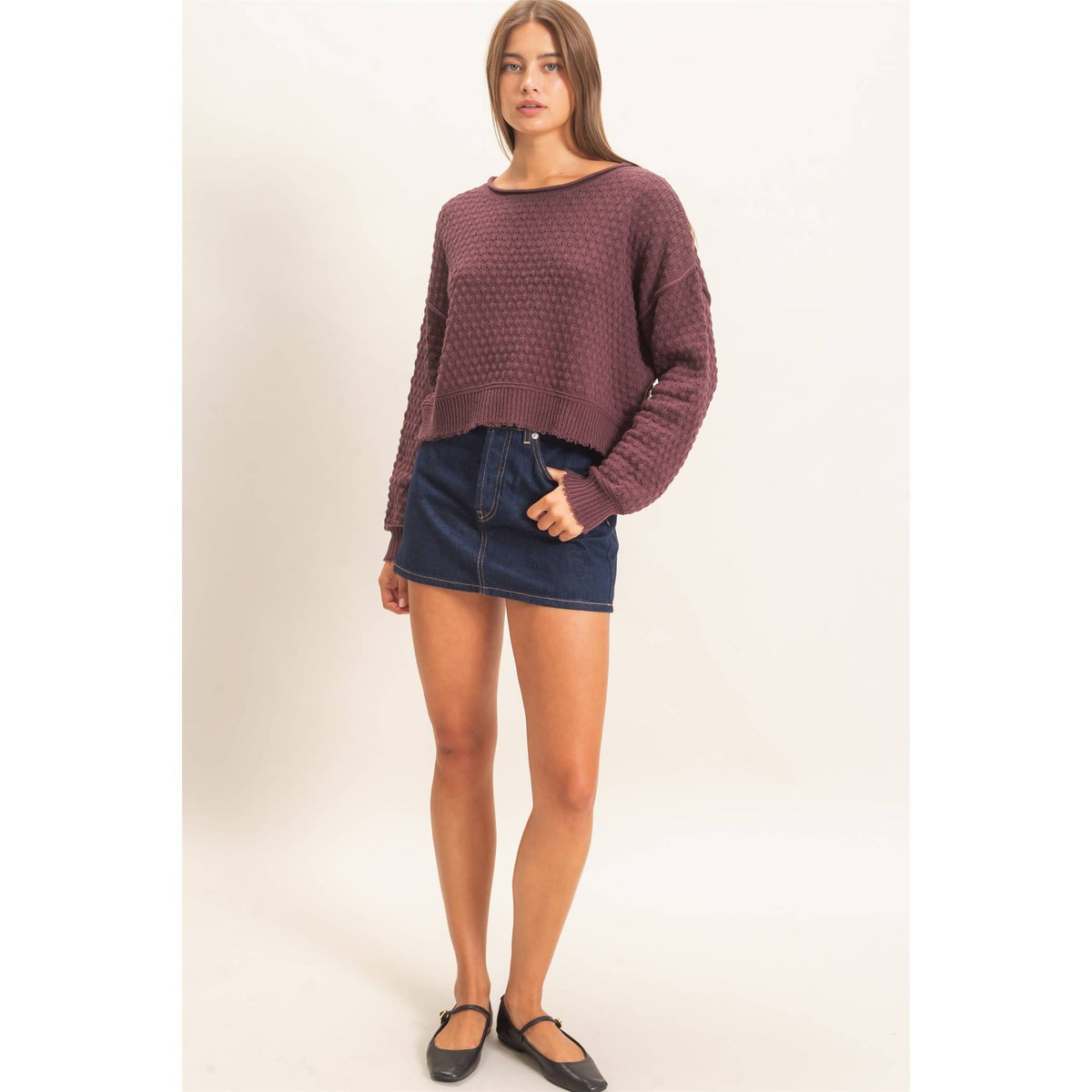 Boat Neck distressed Sweater