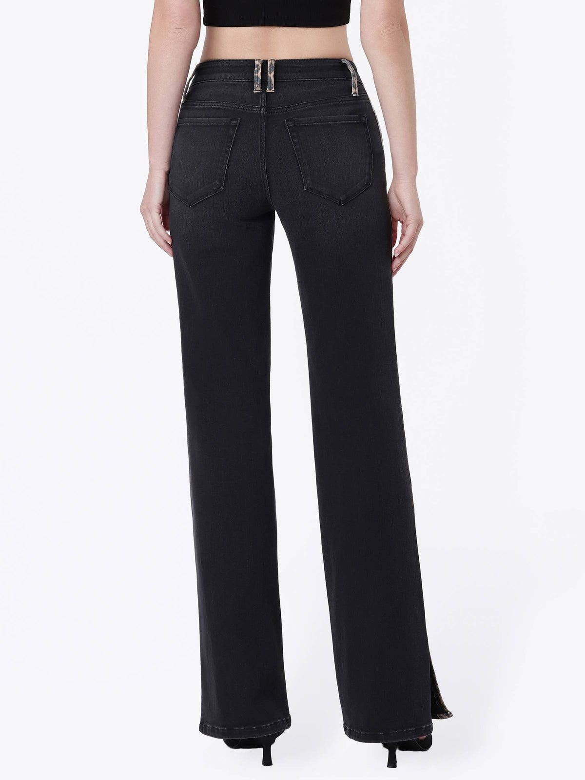 HIGH RISE SIDE LEOPARD STRIP VINTAGE FLARE JEANS T7595BKD