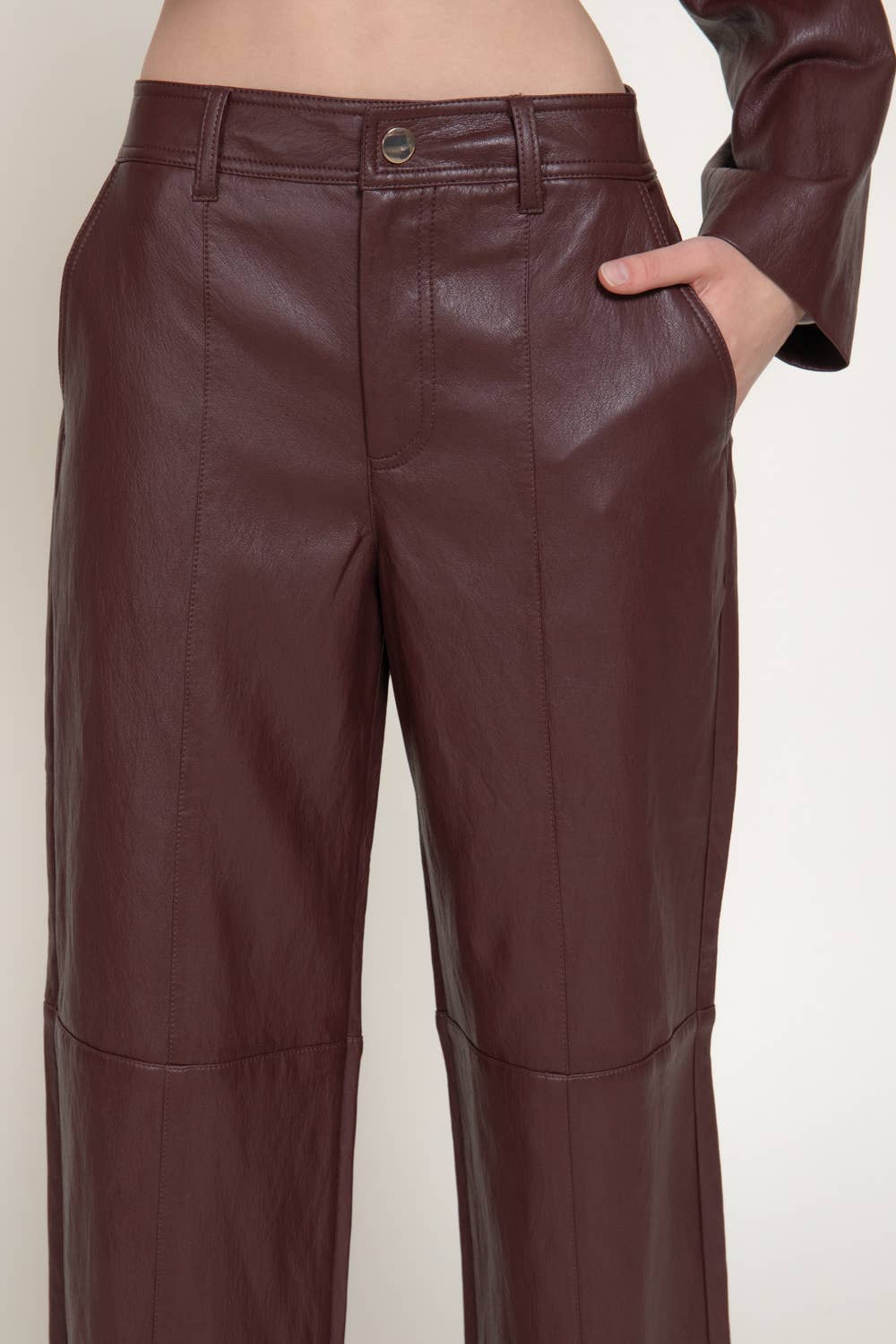 Straight Leg Texture Faux Leather Long Pants