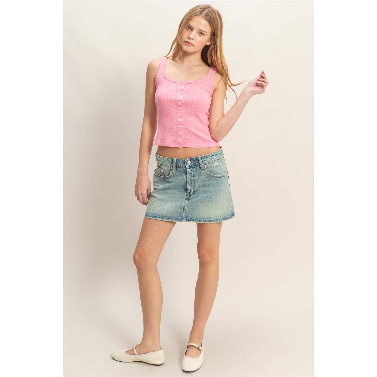 Button Front Ribbed Tank Top