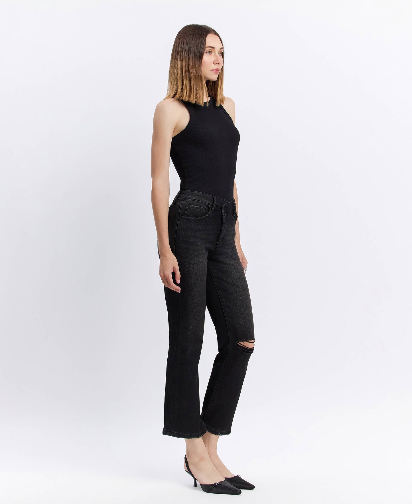 GINA HIGH RISE DISTRESSED STRAIGHT JEANS