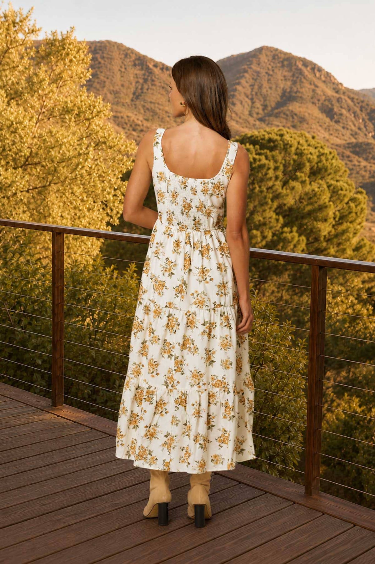 (PRE-ORDER)FLORAL FRONT LACE UP CORSET SLEEVELESS MIDI DRESS