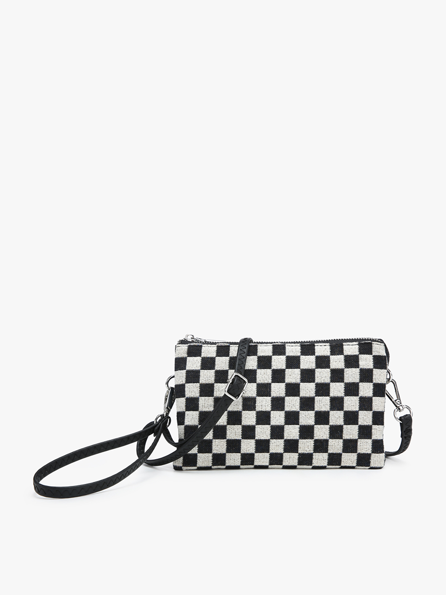 M013CHK Riley Checkered 3 Compartment Crossbody/Wristlet