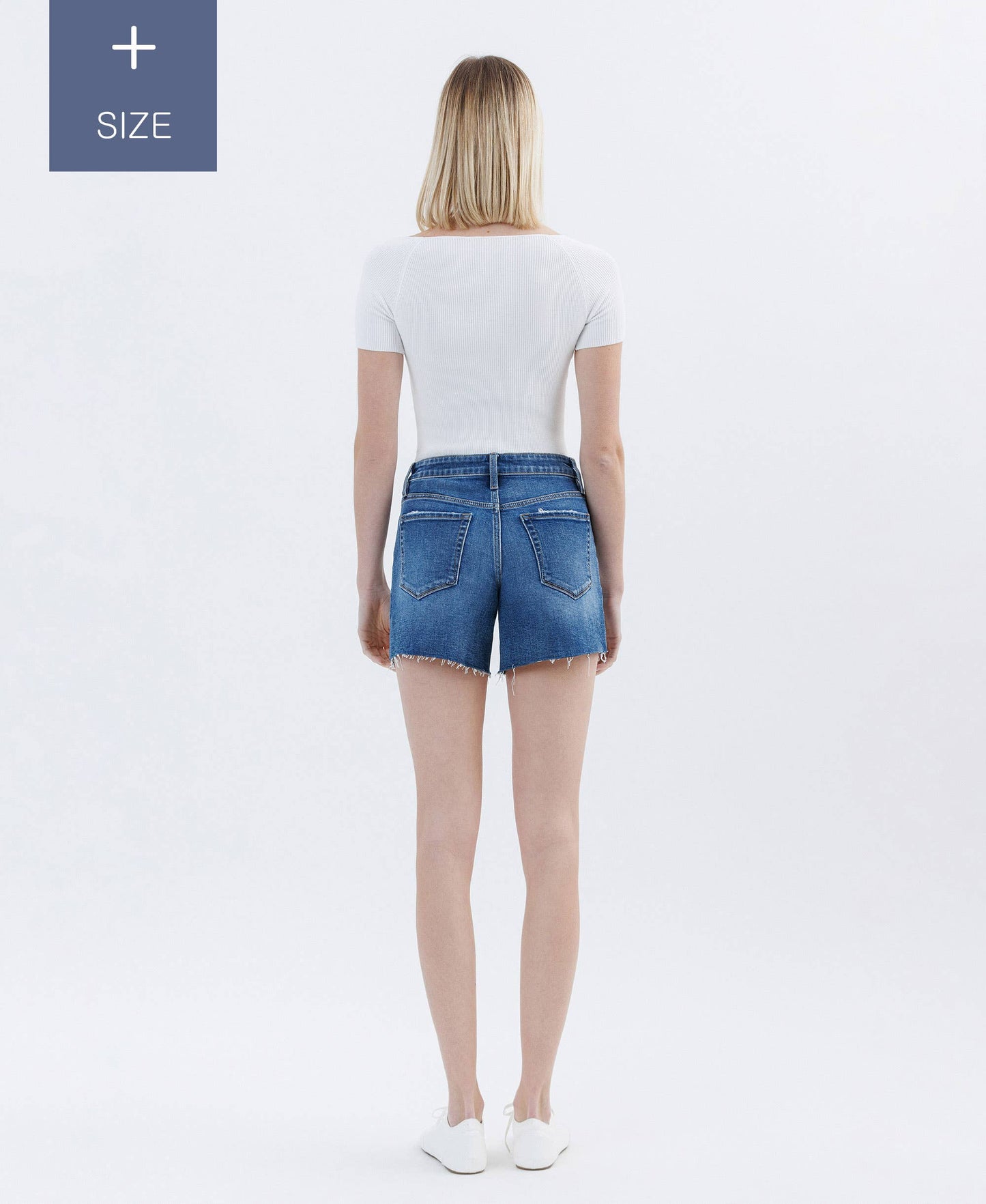 PLUS SIZE HIGH RISE RAW HEM DENIM SHORTS LV1638-P