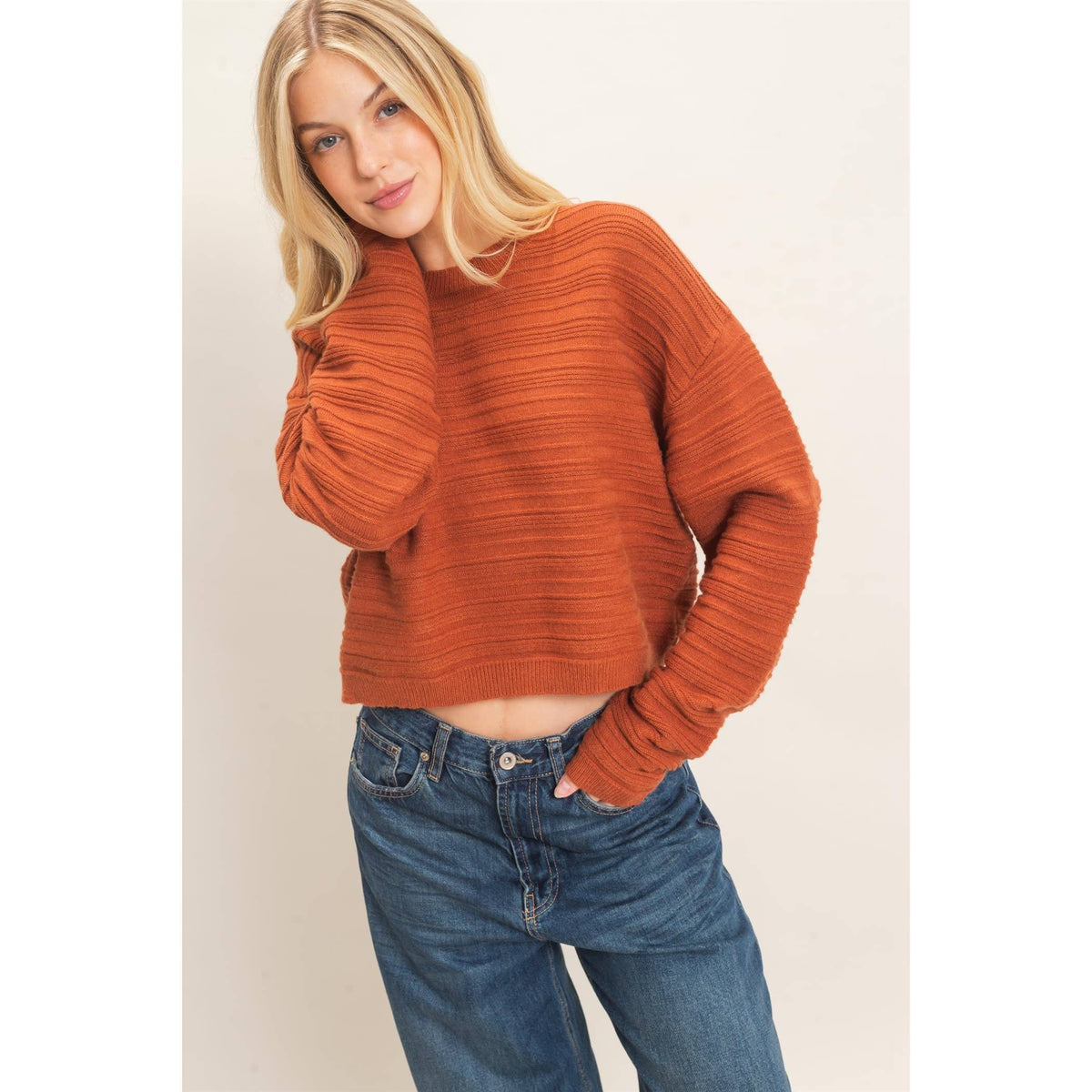 Textured Crew Neck Sweater