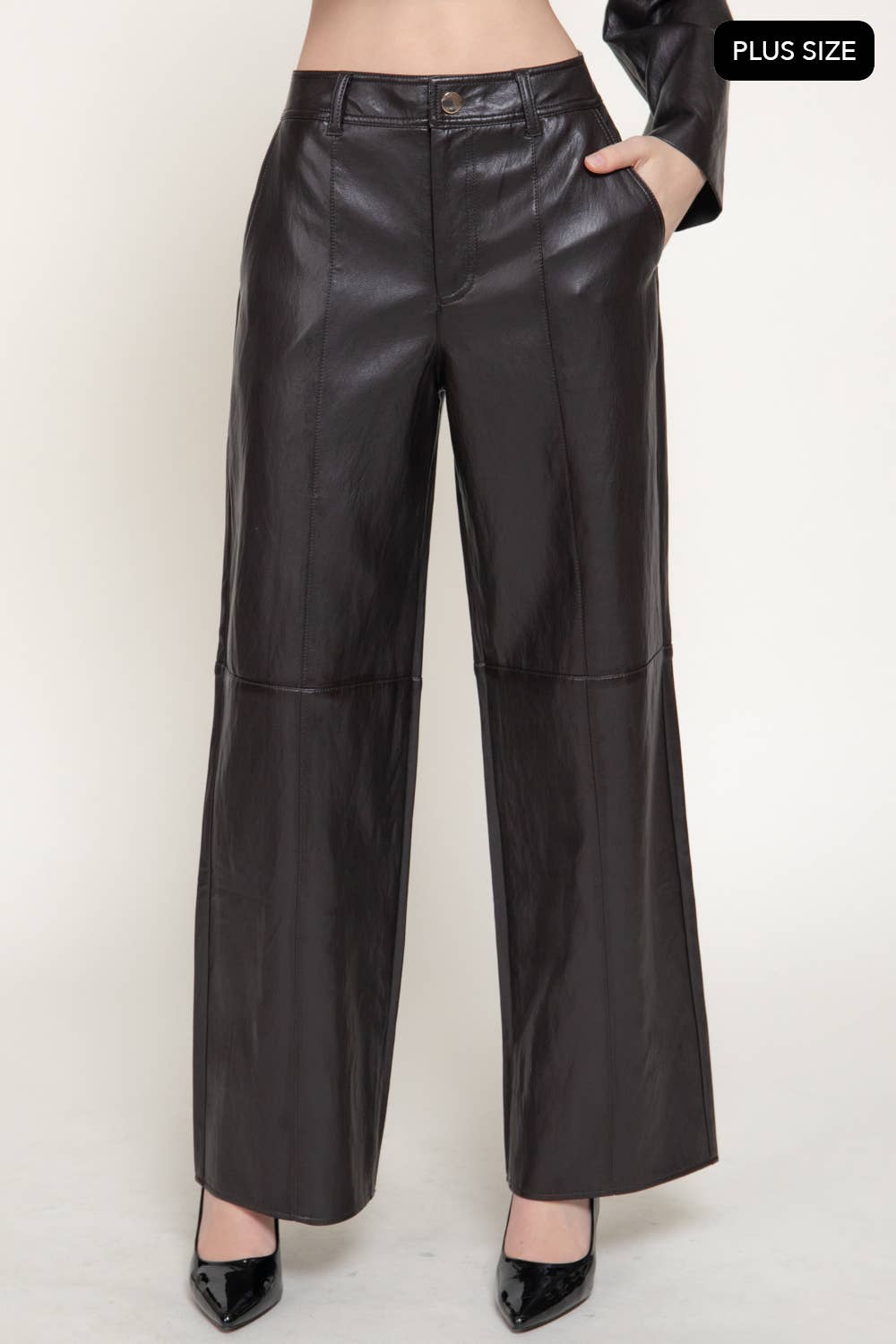 [PLUS SIZE] Straight Leg Texture Faux Leather Long Pants