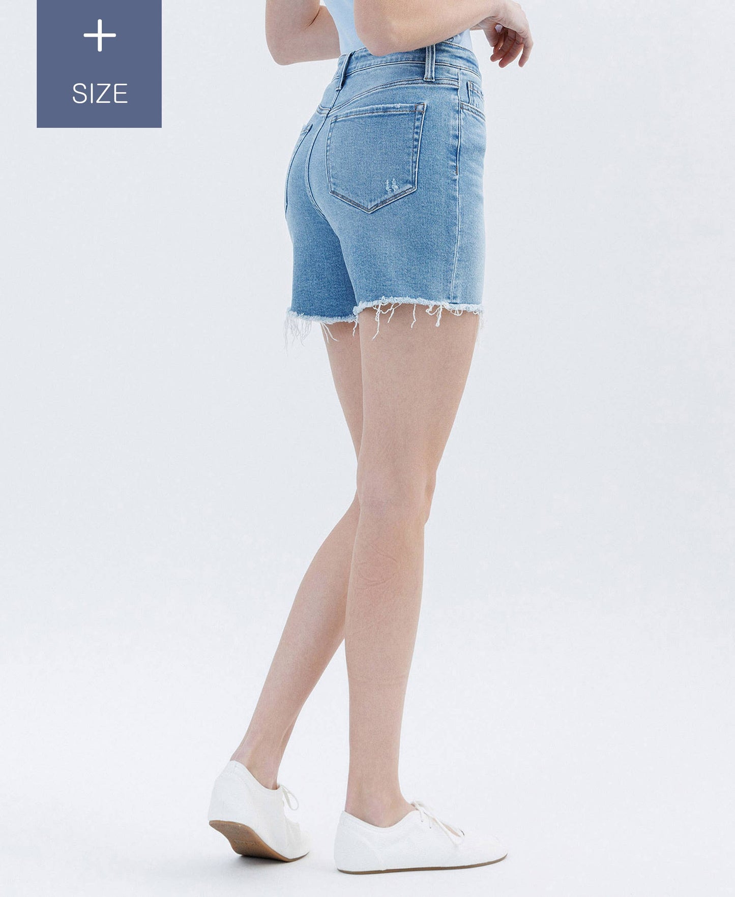 PLUS SIZE HIGH RISE RAW HEM BOYFRIEND SHORTS LV1641-P