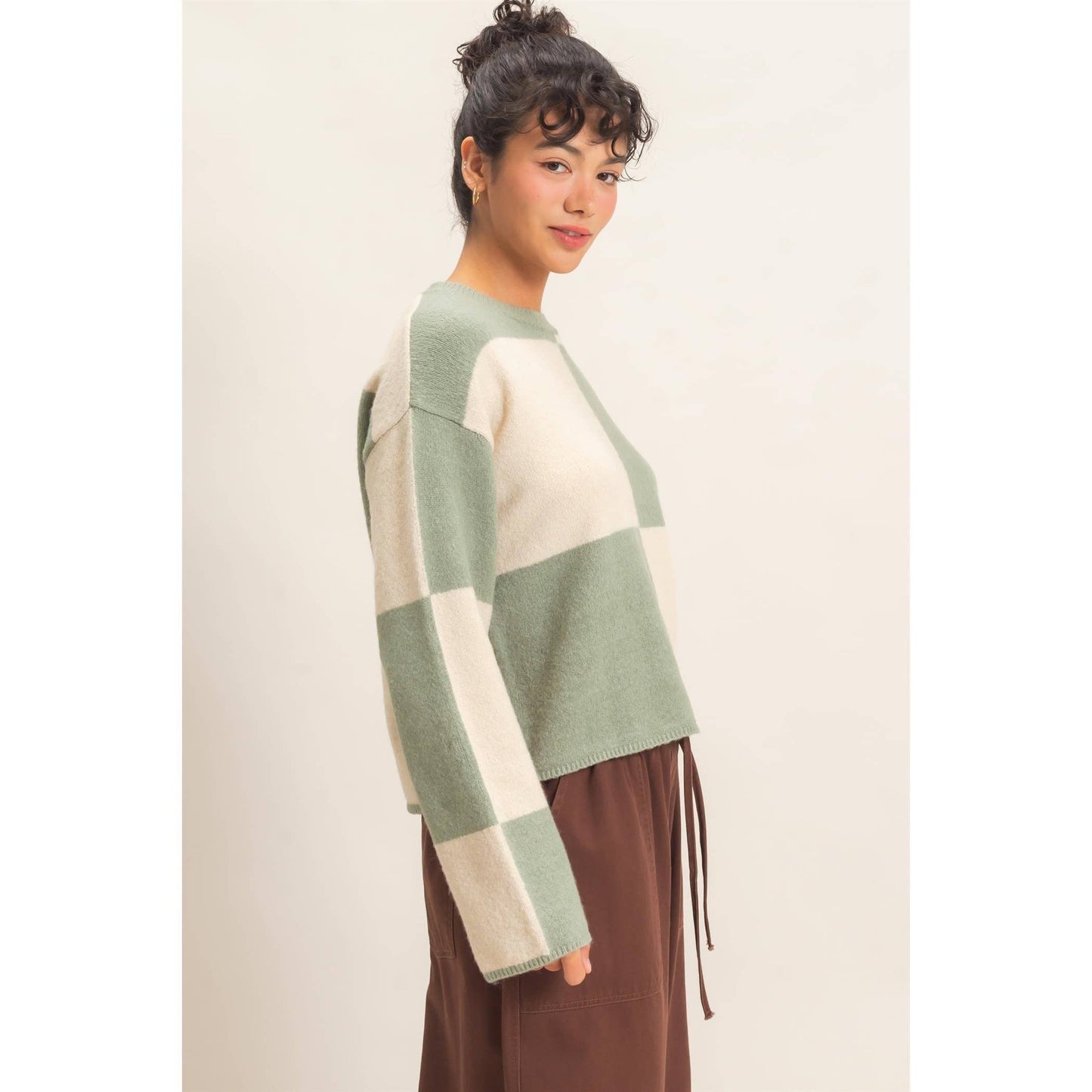 Sage Checkered Sweater