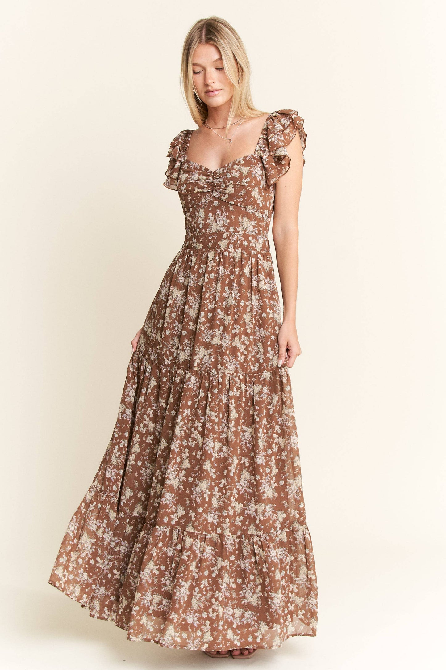 RUFFLE SLEEVE TIERED MAXI DRESS