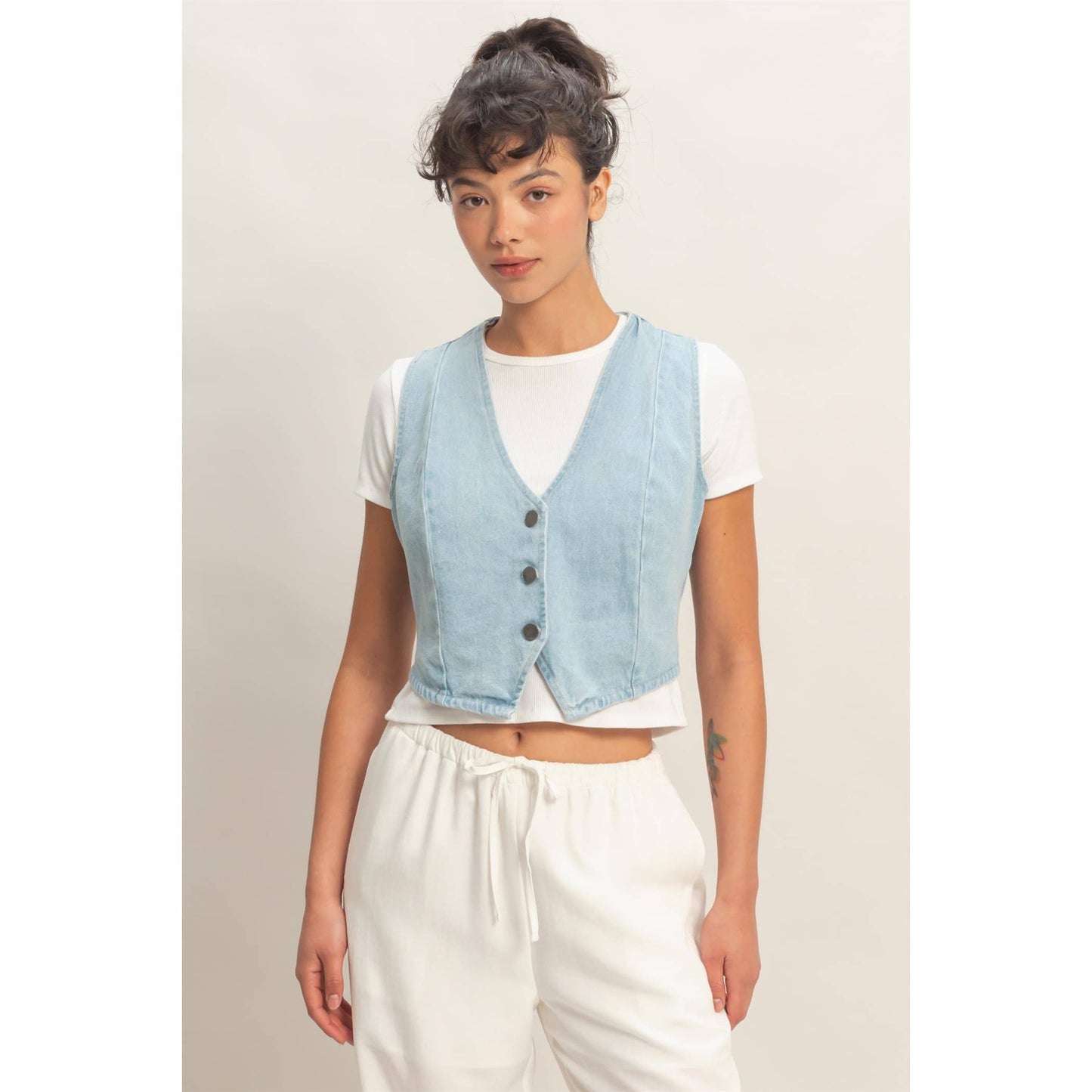 V-Neck Sleeveless Denim Vest