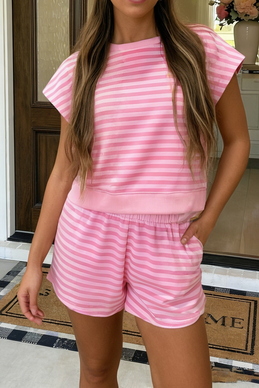 Pink Stripe shorts set