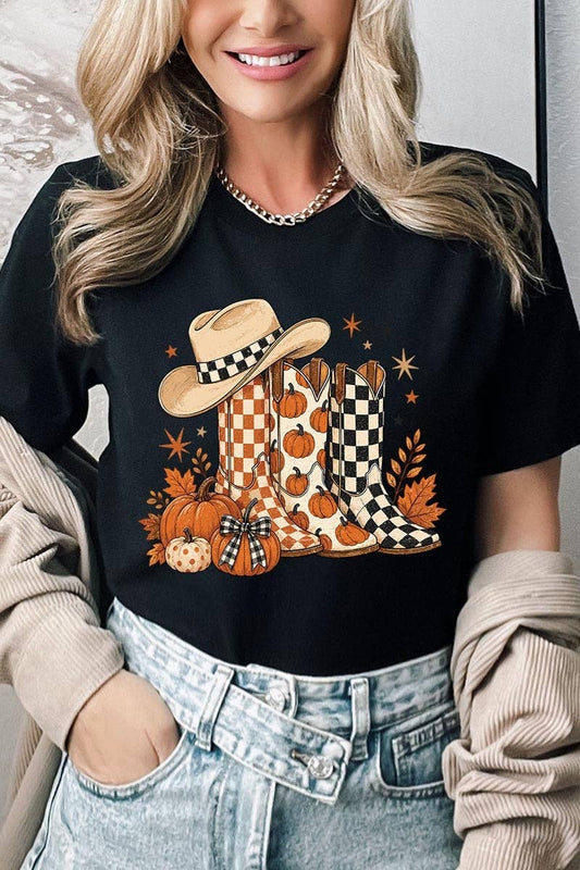 Cowgirl Boots & Pumpkins Graphic Tee