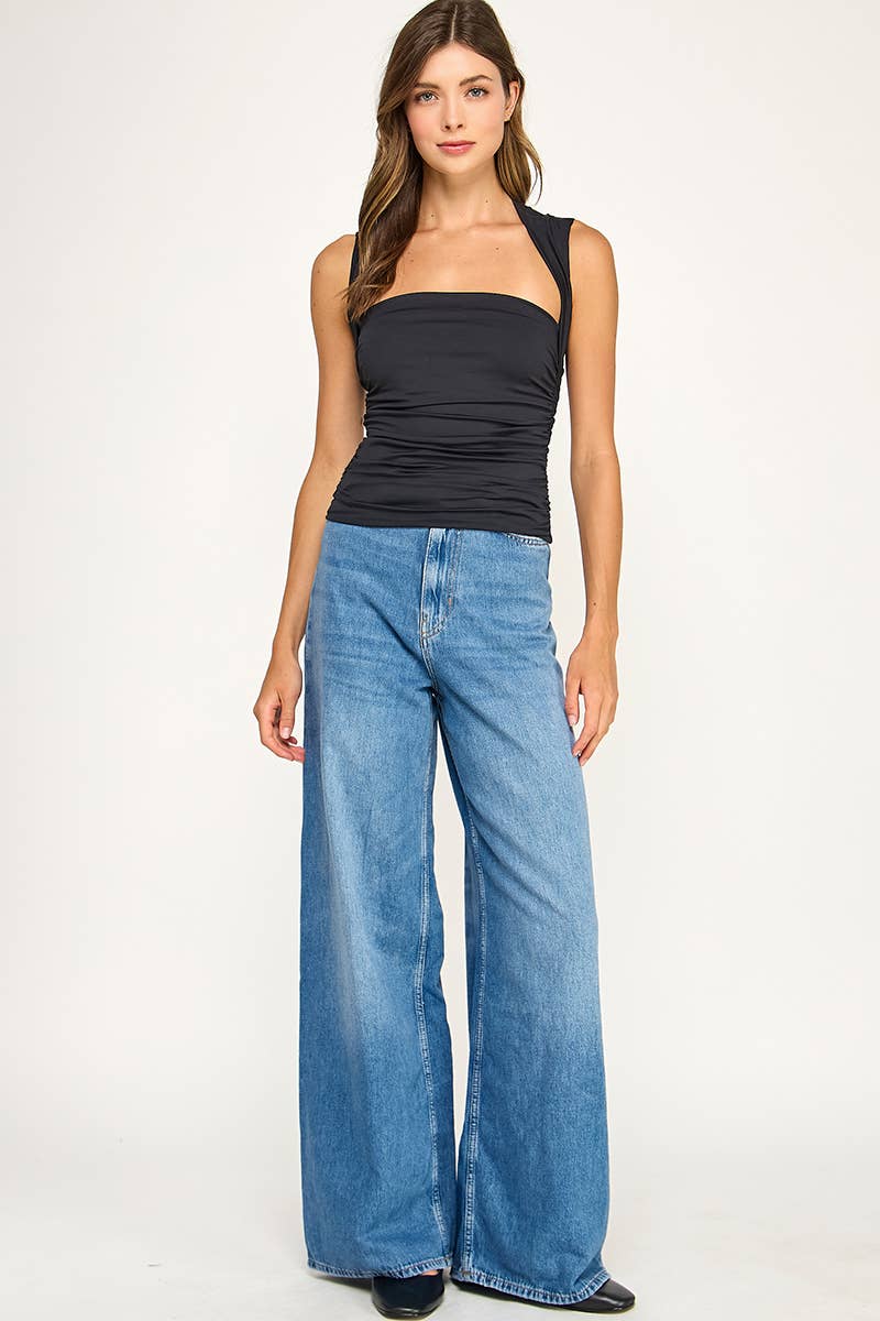 CONTOUR RUCHED SQUARENECK TANK