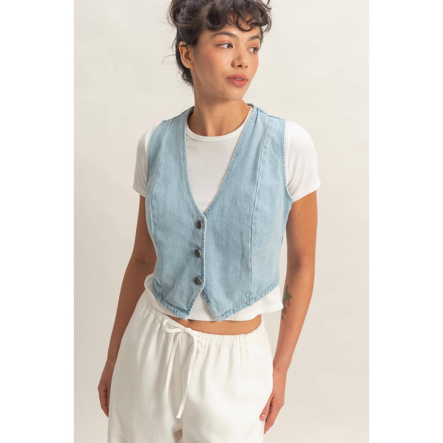 V-Neck Sleeveless Denim Vest