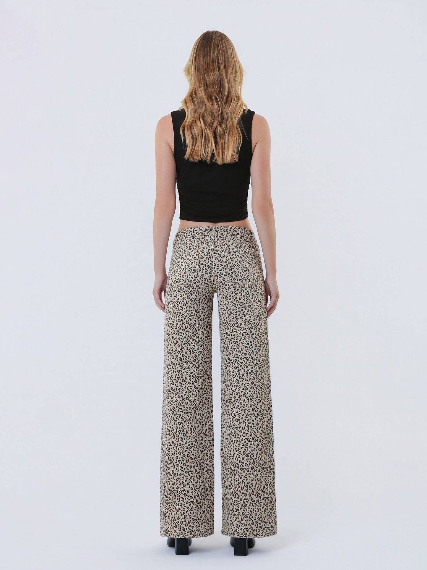 MID RISE LEOPARD PRINT WIDE LEG JEANS