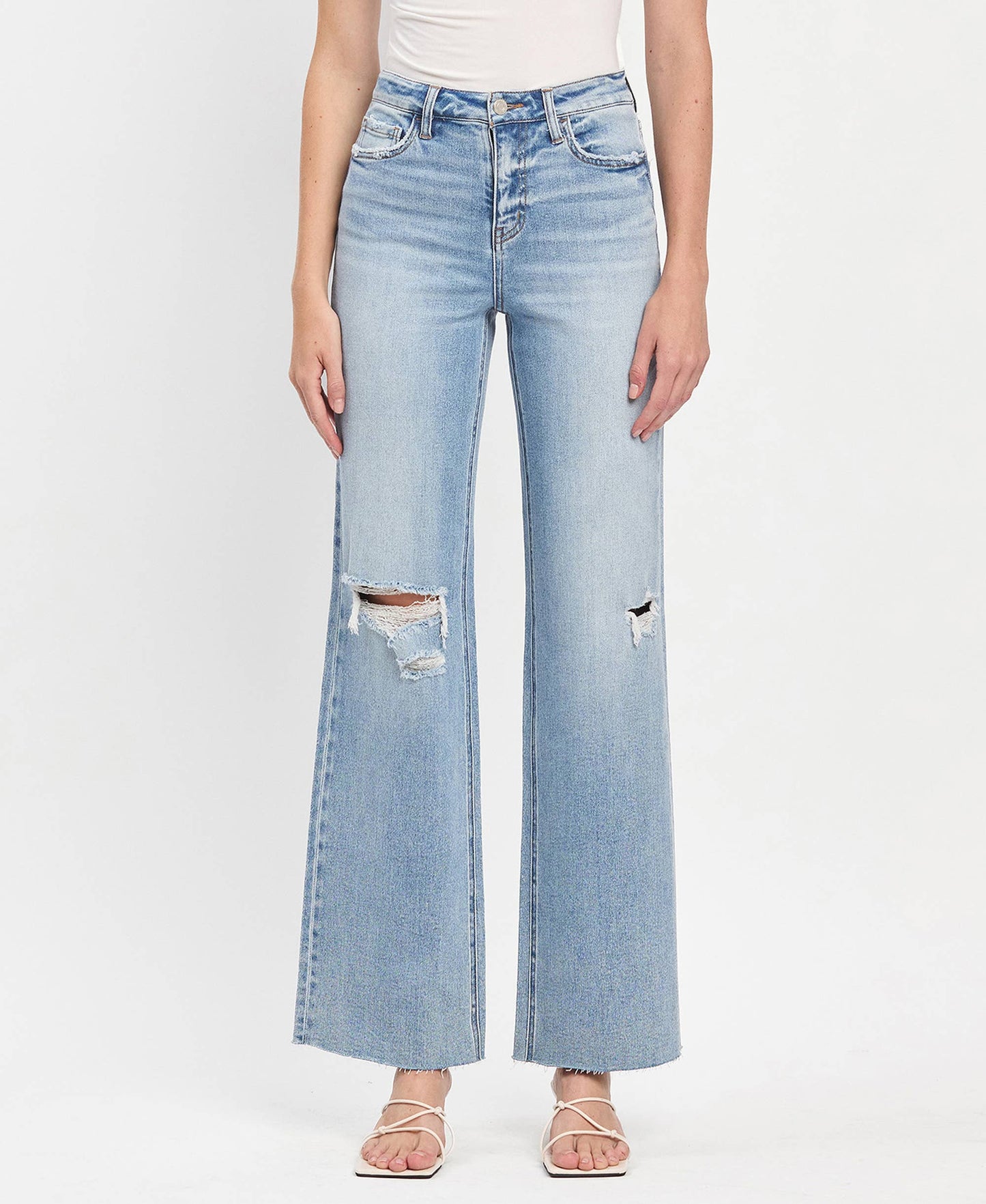 SADIE HIGH RISE RAW HEM WIDE LEG JEANS